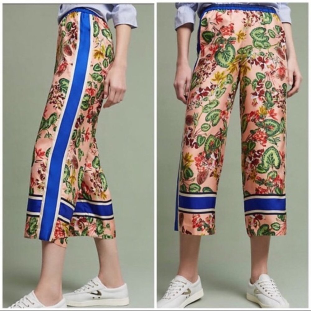 Anthropologie Elevenses Silk Floral Track Pant